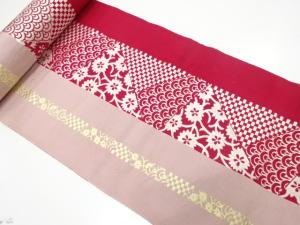 アンティーク　切りばめ風　花唐草に青海波模様織り出し　八寸帯地反物